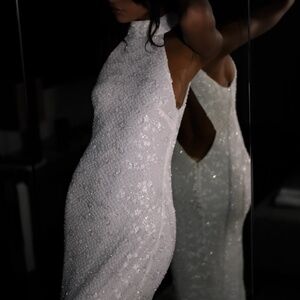 Emery Lace Halter Maxi Dress - White